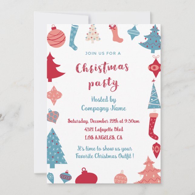 Invitation à la fête de Noël de l'entreprise Rose  (Devant)