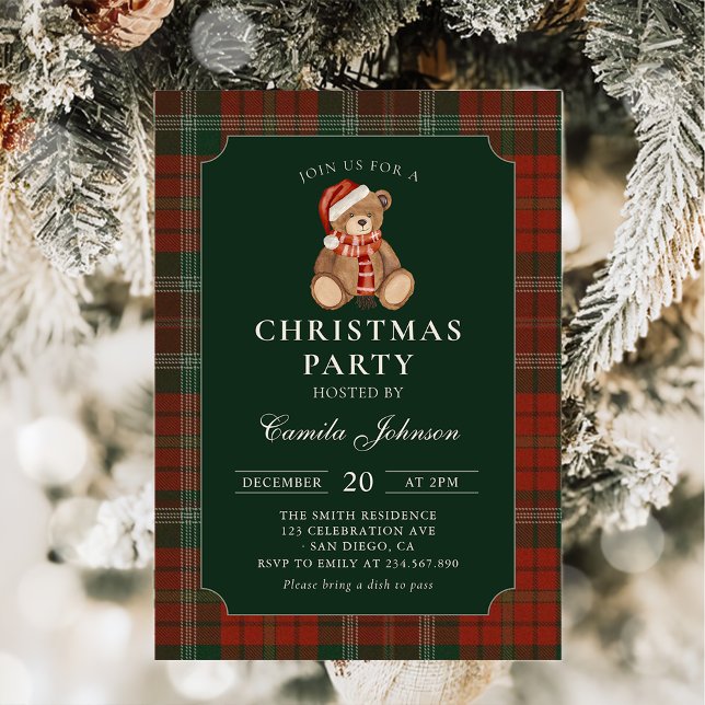 Invitation à la fête de Noël de l'ours en peluche  (Créateur téléchargé)