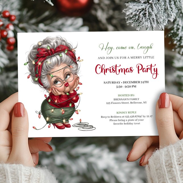 Invitation à la fête de Noël de Mamie Comic (Comic Grandma Festive Christmas Celebration Invite)