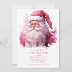 Invitation à la fête de Noël de Père Noël rose
