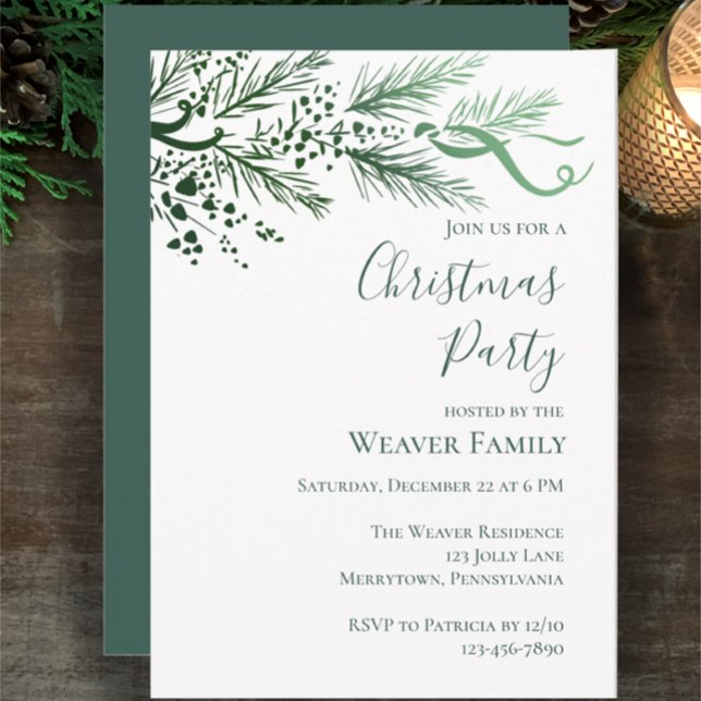 Invitation à la fête de Noël de Pin tiré à la main (Customize this Christmas party invitation template. My original hand drawn pine bows and berries.
)