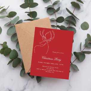 Invitation à la fête de Noël de rennes blanc rouge