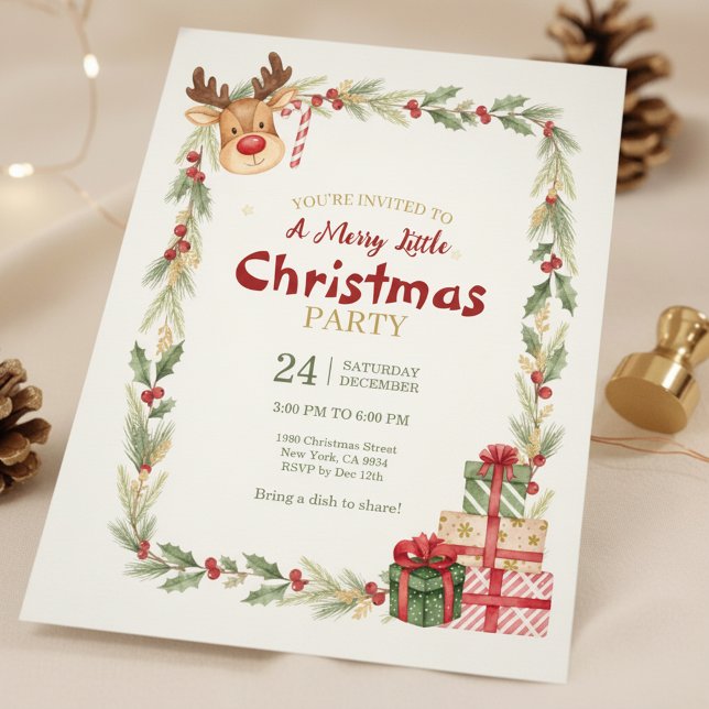 Invitation à la fête de Noël de rennes fantaisiste (Family Christmas Celebration)