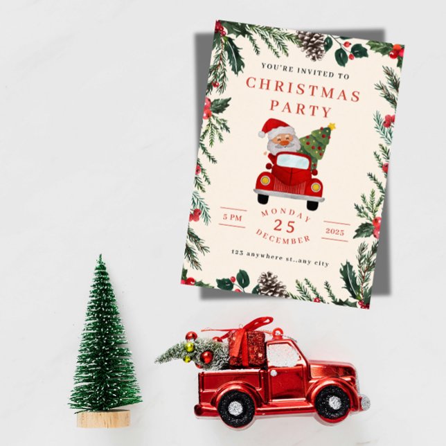 Invitation à la fête de Noël de Santa en voiture  (Créateur téléchargé)