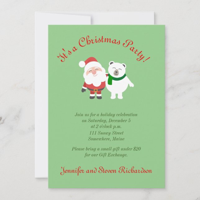 Invitation à la fête de Noël de Santa et de l'ours (Devant)