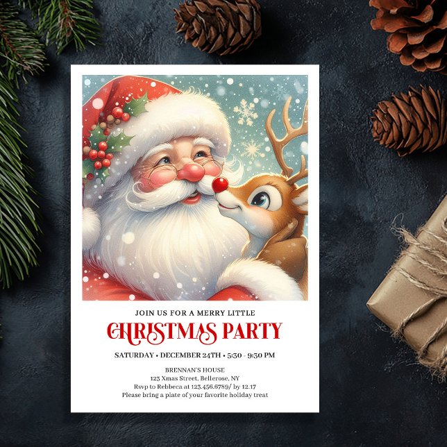 Invitation à la fête de Noël de Santa et Rudolph (Santa and Rudolph Winter Holiday Party Invitation)