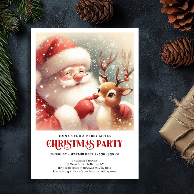 Invitation à la fête de Noël de Santa Rudolph Joye (Jolly Santa Rudolph Holiday Party Invitation)