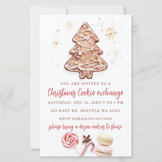 Invitation à la fête de Noël d'échange de biscuits (Devant)