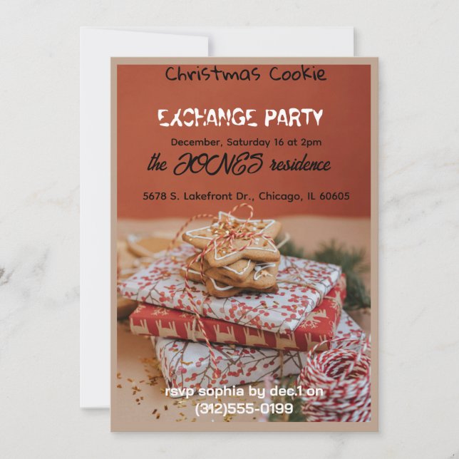 Invitation à la fête de Noël d'échange de biscuits (Devant)