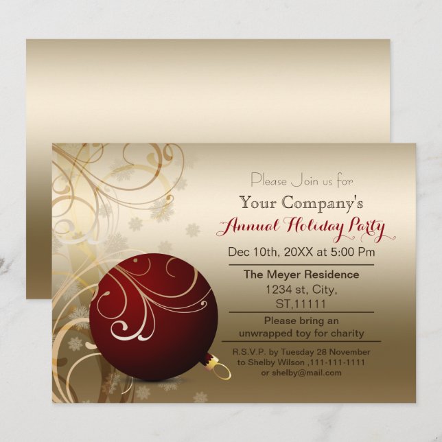 Invitation à la fête de Noël d'entreprise en or ro (Devant / Derrière)