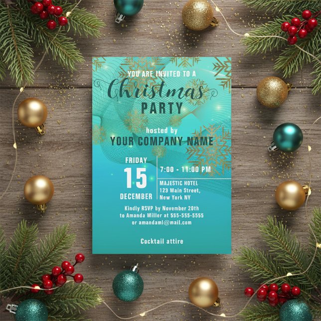 Invitation à la fête de Noël d'entreprise turquois (Créateur téléchargé)