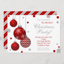 Invitation à la fête de Noël des Baubles rouges et