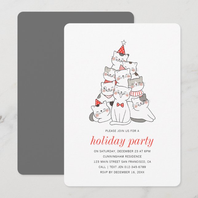 Invitation à la fête de Noël des Chats amusants (Devant / Derrière)
