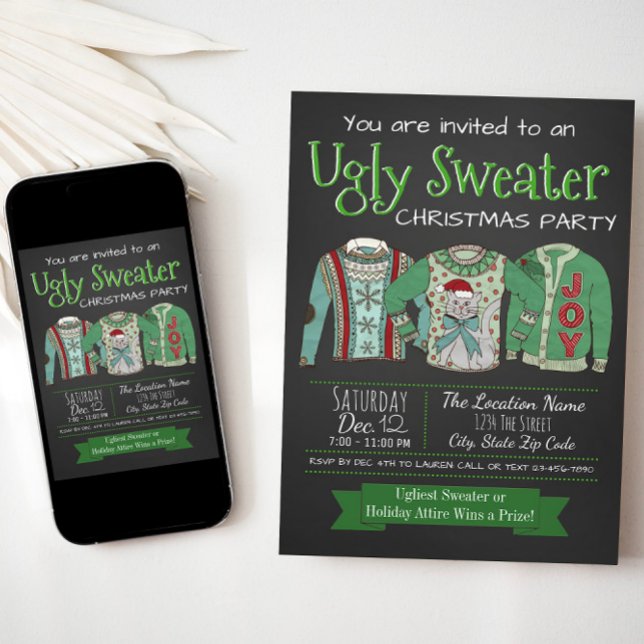 Invitation à la fête de Noël des plus affreuses (Ugly sweater invitation with cute ugly sweaters. Available for instant download and print.)
