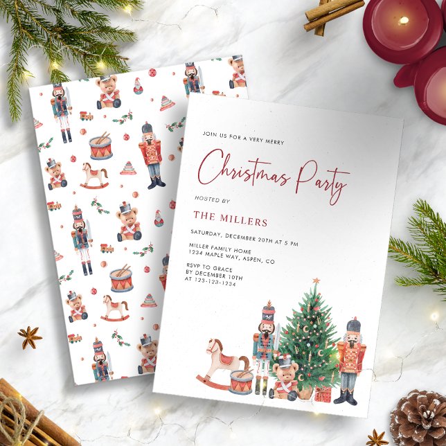 Invitation à la fête de Noël d'hiver de vacances (Personalized Traditional Nutcracker Christmas Party Invitation)