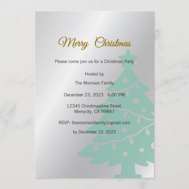 Invitation à la fête de Noël, dîner de Noël (Devant)