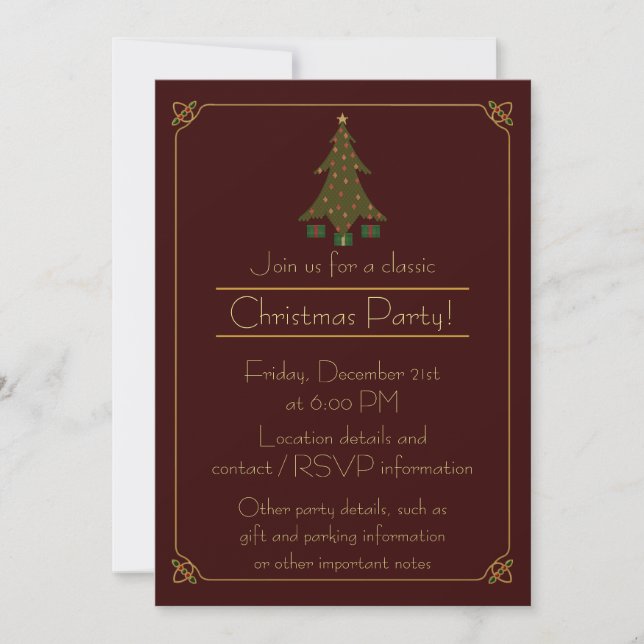 Invitation à la fête de Noël dorée (Devant)