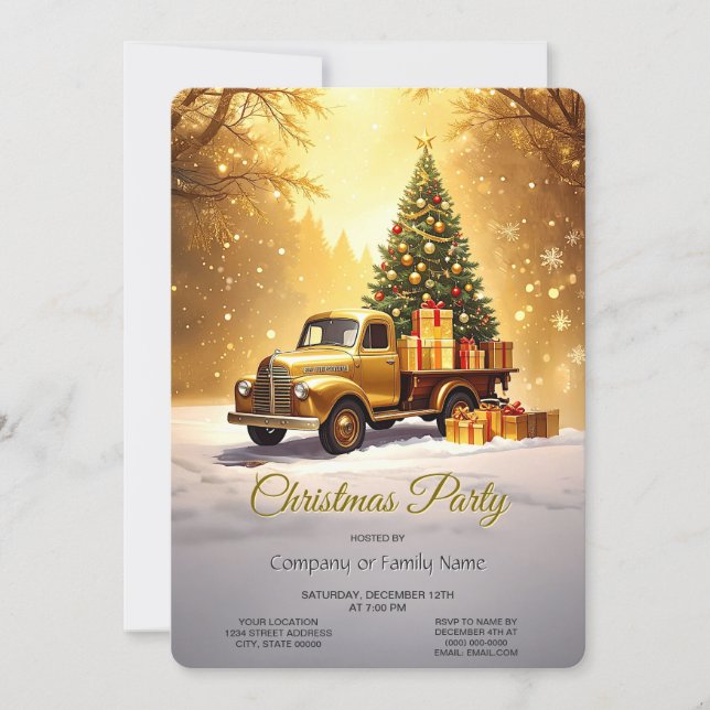 Invitation à la fête de Noël du camion doré et de  (Devant)