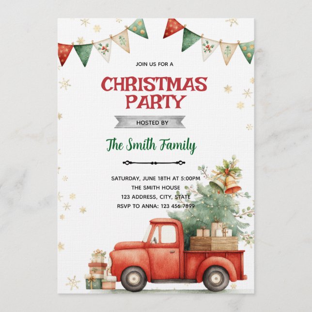 Invitation à la fête de Noël du camion rouge (Devant)