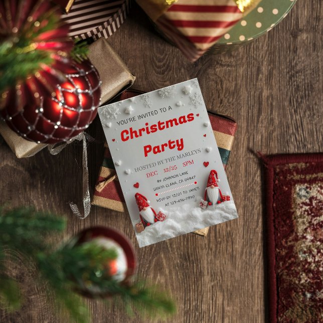 Invitation à la fête de Noël du gnome rouge mignon (Créateur téléchargé)