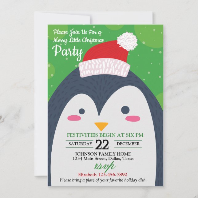 Invitation à la fête de Noël du Pingouin d'hiver (Devant)