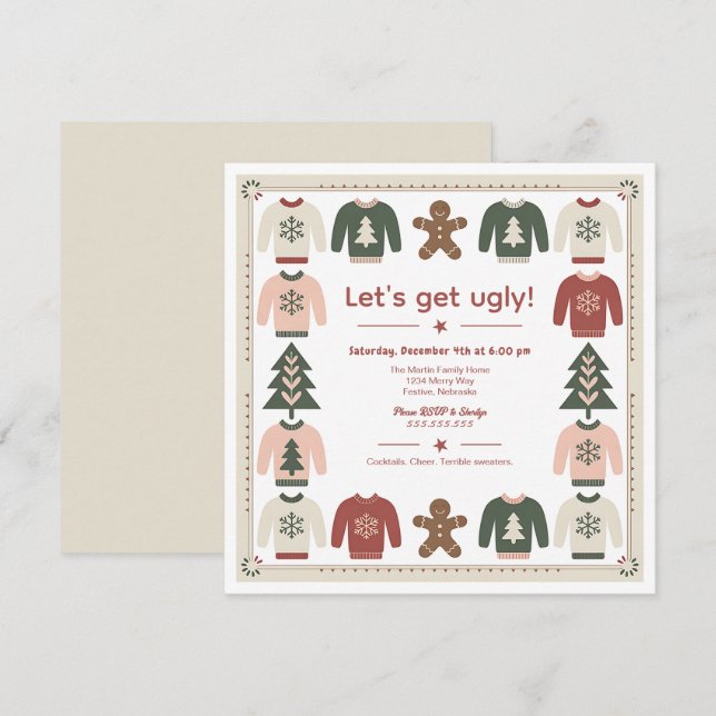 Invitation à la fête de Noël du pull moche (Devant / Derrière)