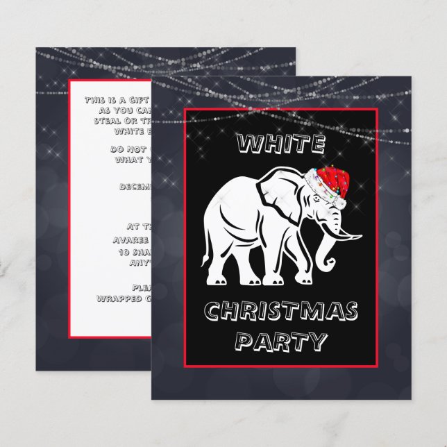 Invitation à la fête de Noël éléphant blanc (Devant / Derrière)