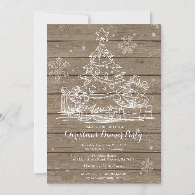 Invitation à la fête de Noël en bois rustique (Devant)