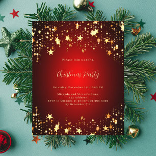 Invitation à la fête de Noël étoiles d'or rouge