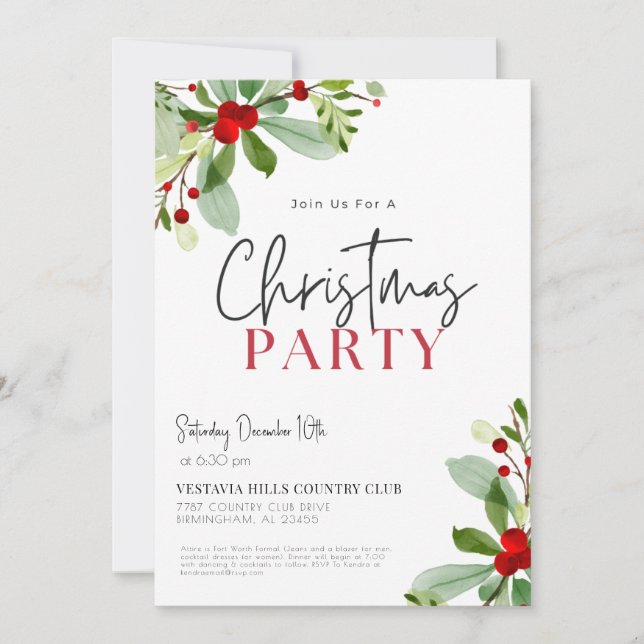 Invitation à la fête de Noël Feuille (Devant)