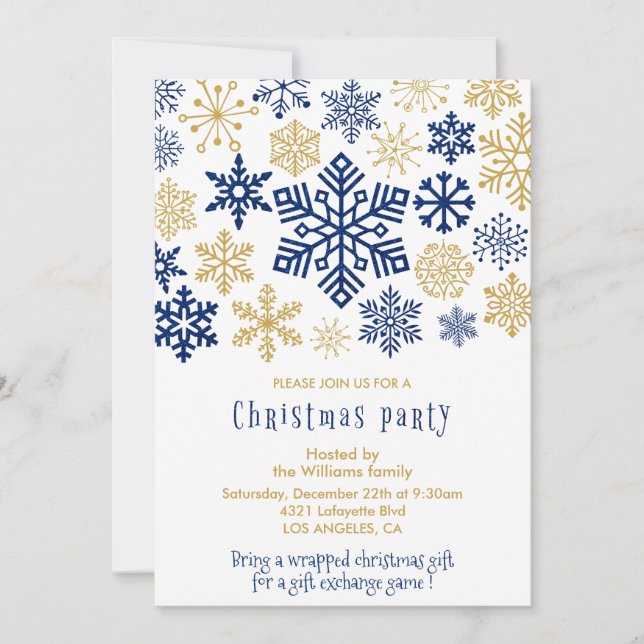 Invitation à la fête de Noël Flocons de neige chic (Devant)