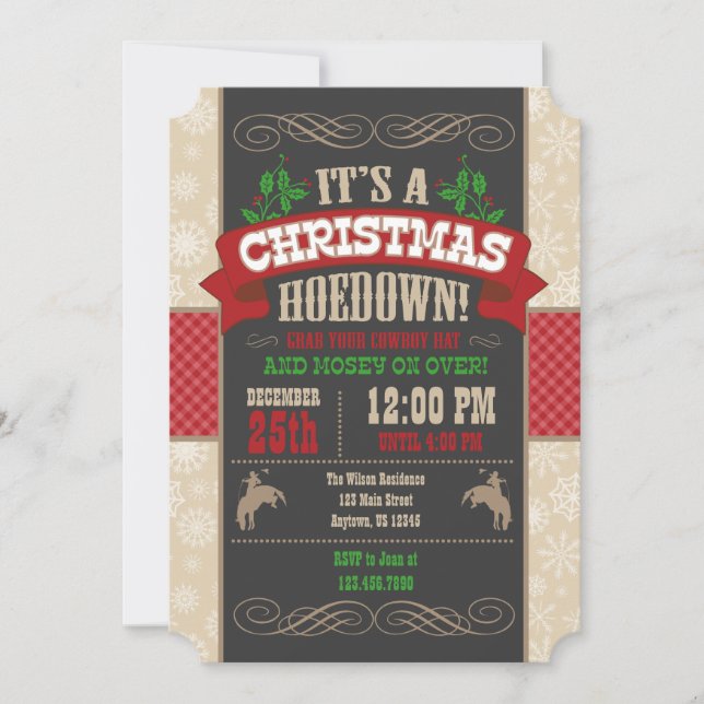 Invitation à la fête de Noël Hoedown (Devant)