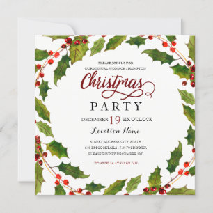 Invitation à la fête de Noël Holly Flourish Rouge