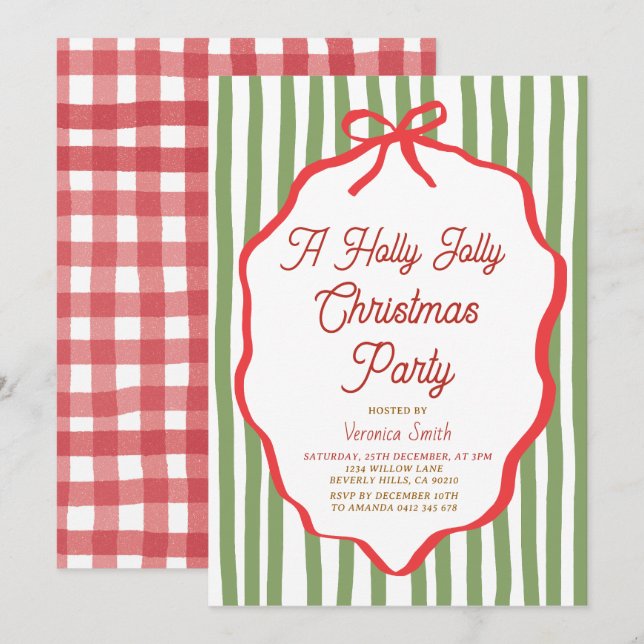 Invitation à la fête de Noël Holly Jolly Holiday (Devant / Derrière)
