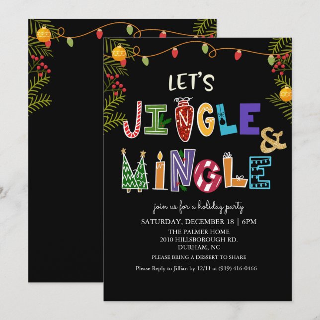 Invitation à la fête de Noël Jingle and Mingle (Devant / Derrière)