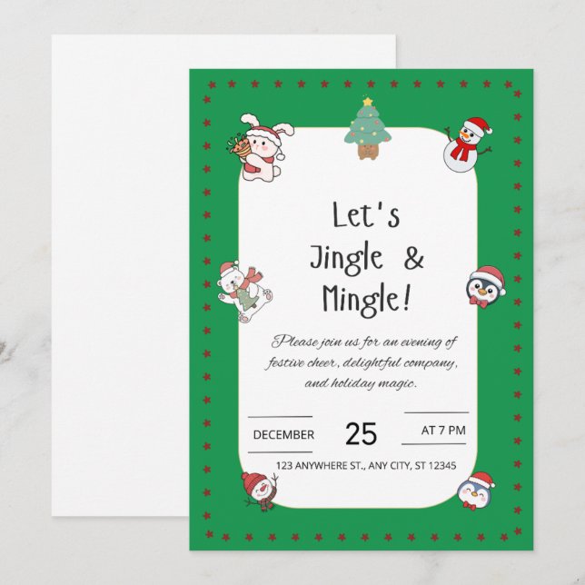 Invitation à la fête de Noël « Jingle & Mingle » (Devant / Derrière)
