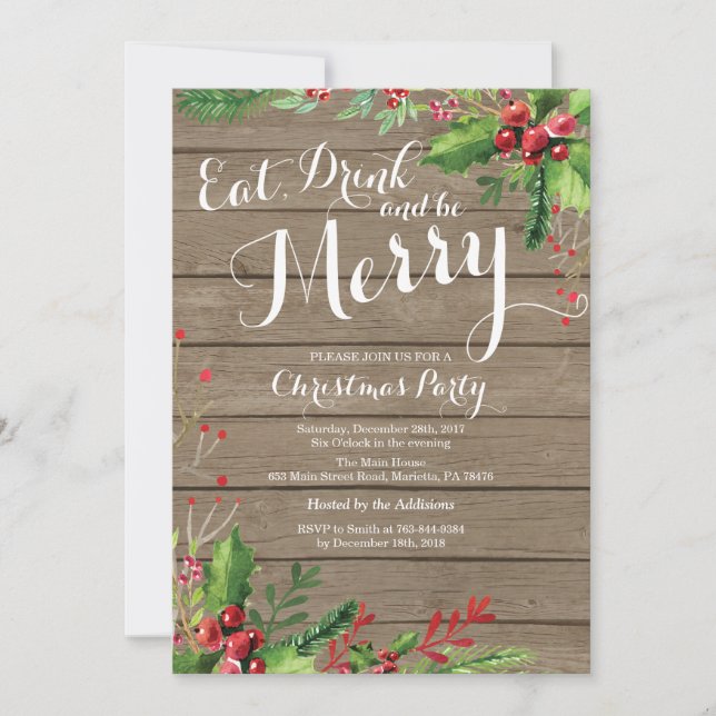 Invitation à la fête de Noël Manger Boire et être  (Devant)