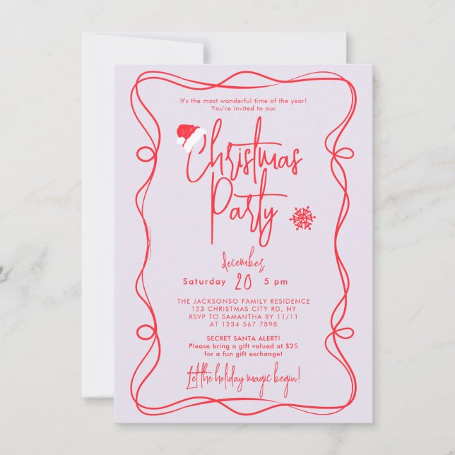 Invitation à la fête de Noël manuscrite violet (Devant)