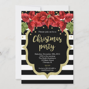 invitation à la fête de Noël noir blanc or