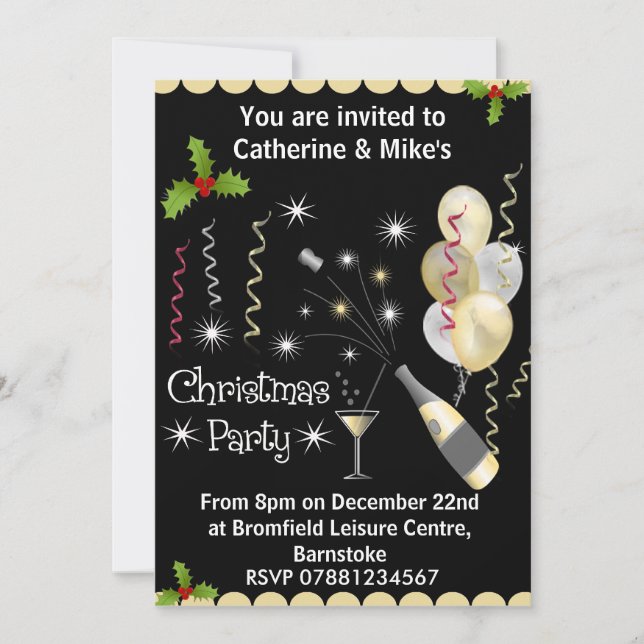 Invitation à la fête de Noël - Noir & Or (Devant)