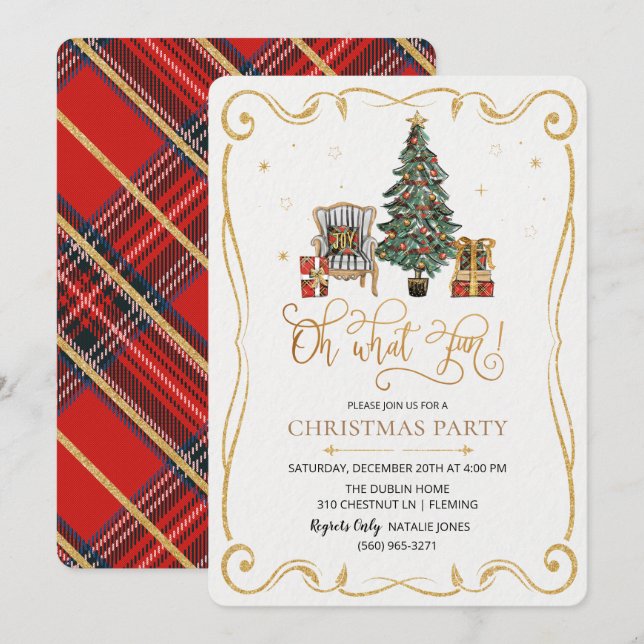 Invitation à la fête de Noël Oh What Fun (Devant / Derrière)