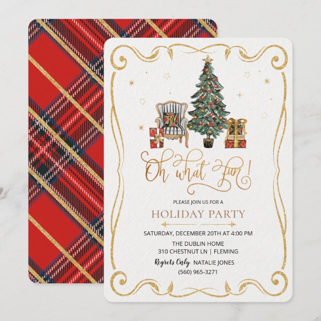 Invitation à la fête de Noël Oh What Fun Holiday (Devant / Derrière)