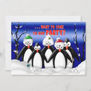 Invitation à la fête de Noël - Penquins - Humour