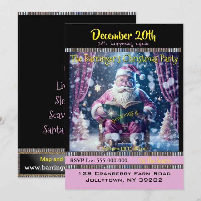 Invitation à la fête de Noël Pinkish Père Noël (Devant / Derrière)