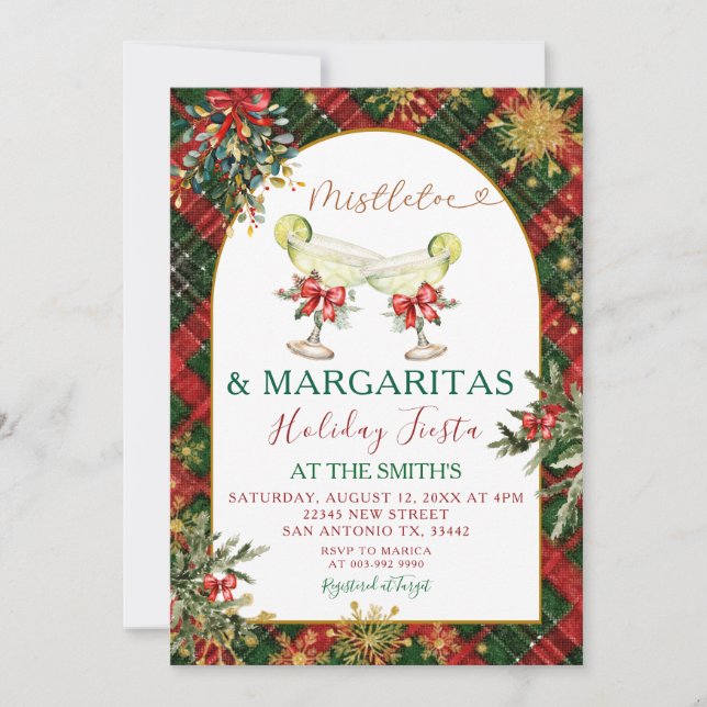 Invitation à la fête de Noël Plaid Mistletoe & Mar (Devant)