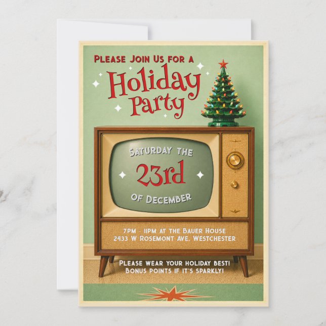Invitation à la fête de Noël Retro TV Holiday (Devant)