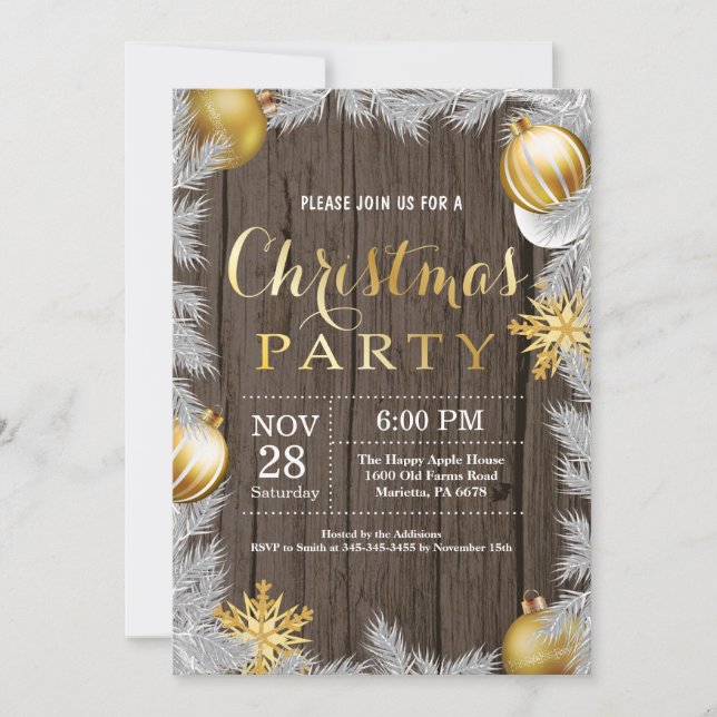 Invitation à la fête de Noël Rustique et Or (Devant)