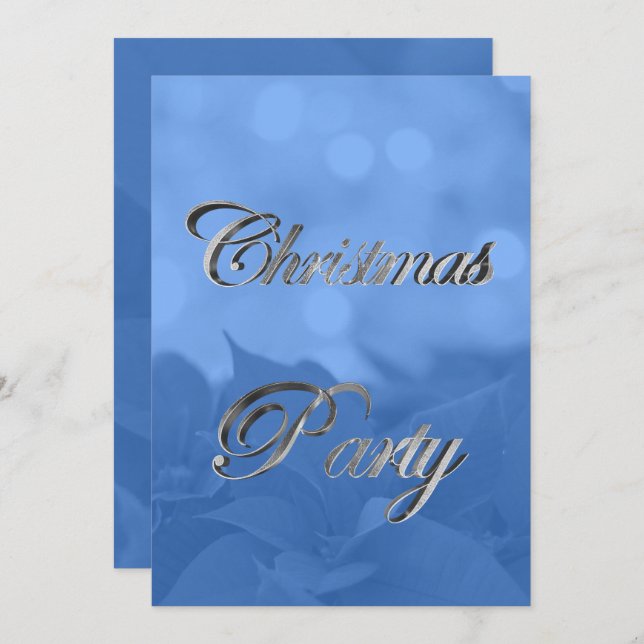 Invitation à la fête de Noël Silver Blue Poinsetti (Devant / Derrière)
