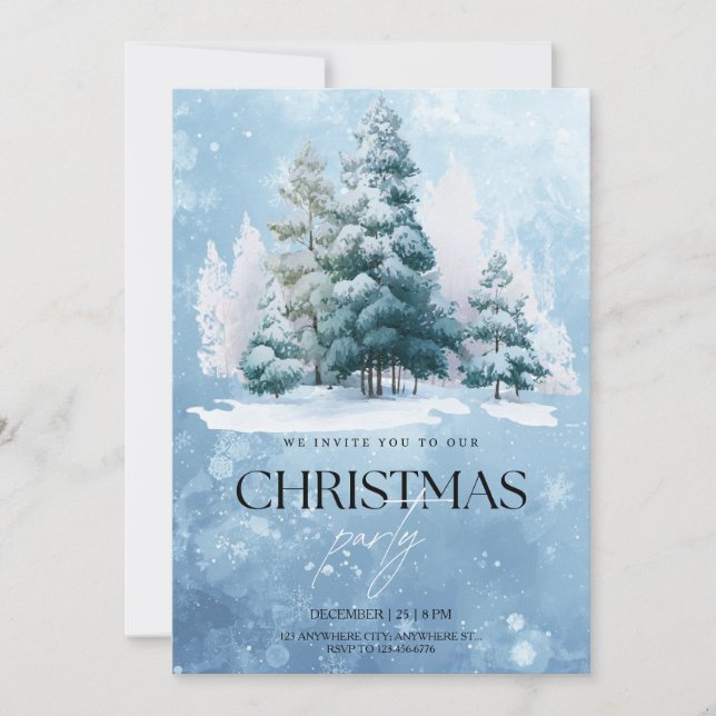 Invitation à la fête de Noël sous la neige d'hiver (Devant)