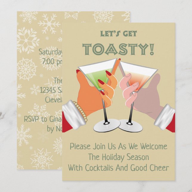 Invitation à la fête de Noël Toasty Cheers (Devant / Derrière)